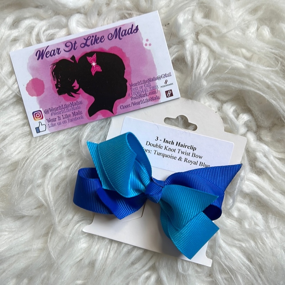 Boutique Handmade Double Knot Twist Bow Hair Clip Blue